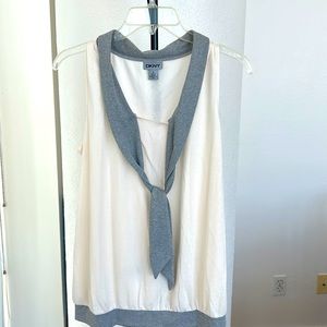 DKNY Cream and Grey Tank/Blouse size Medium